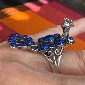 Size 7 Blue Lapis Peacock Ring in Sterling Silver